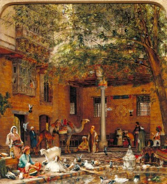 ジョン・フレデリック・ルイス Painting - カイロのコプト総主教の家の中庭に関する研究 ジョン・フレデリック・ルイス